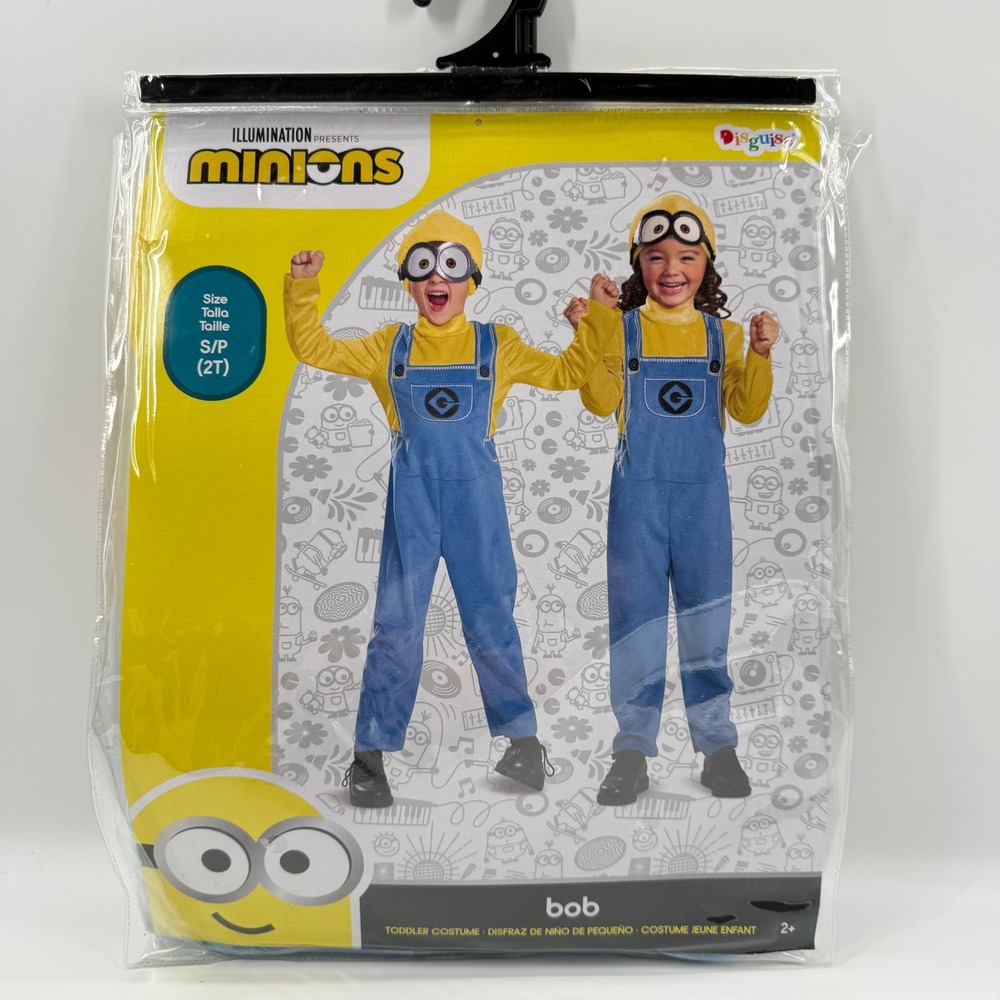 Minions Bob Halloween Costume Toddler Sz S/P 2T Jumpsuit Beanie Disguise Cosplay